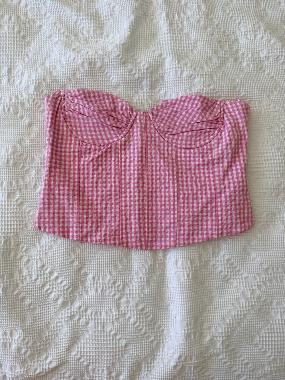 Pinky Light Purple Gingham Strapless Bustier Crop Top - Unbranded
